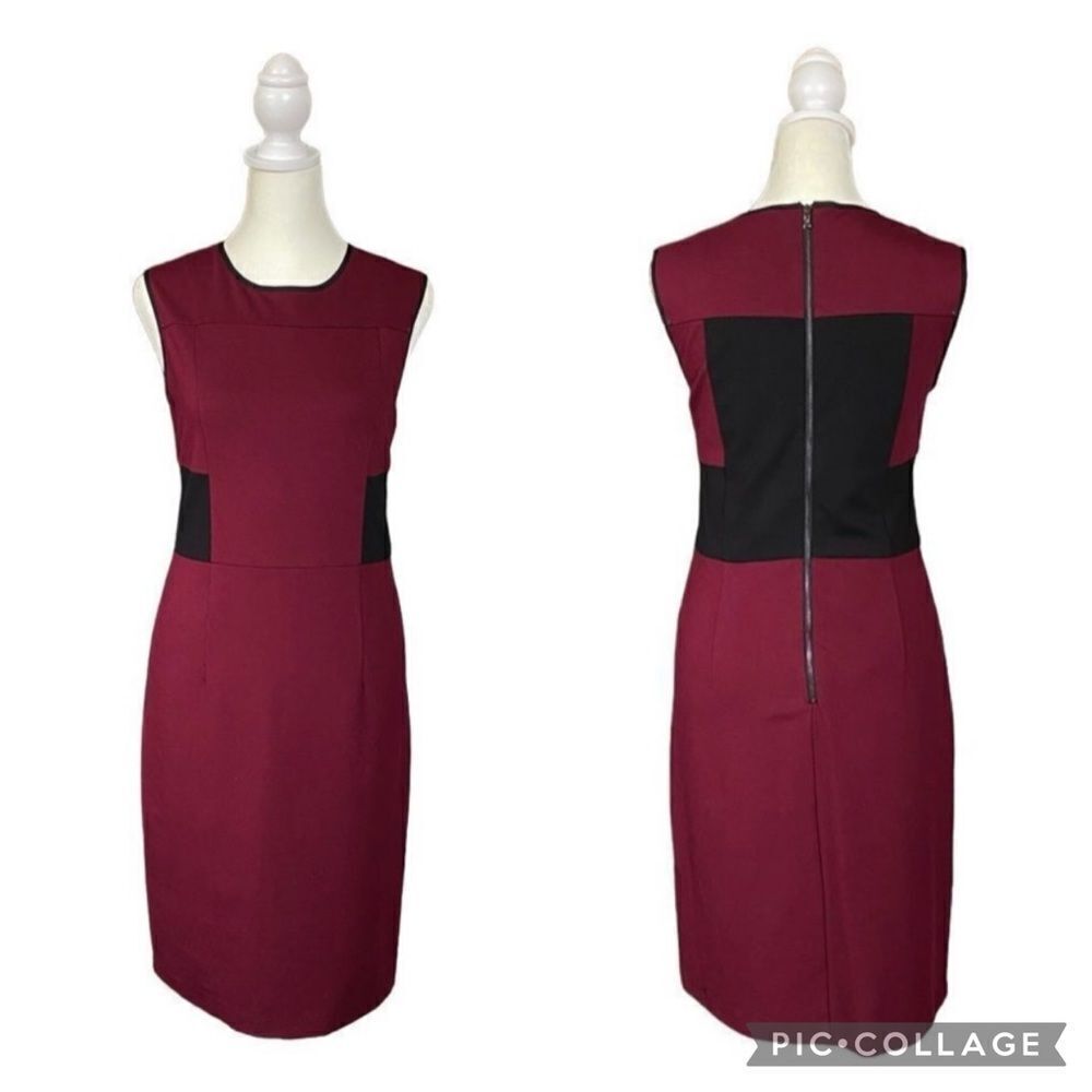 Kenneth Cole Sleeveless Color Block Lined Shift Dress Maroon & Black Size 4